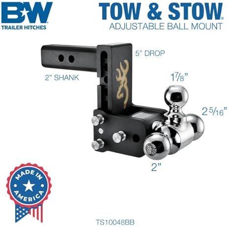 B&W | TS10048BB | Tow & Stow 3-Ball Adjustable Hitch | 5” Drop