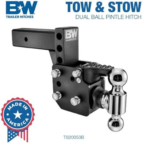 B&W | TS20053B | Tow & Stow 21K Dual-Ball Pintle Hitch | 2.5” Shank