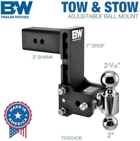 B&W | TS30040B | Tow & Stow 2-Ball Adjustable Hitch | 7½” Drop B&W | TS30040B | Tow & Stow 2-Ball Adjustable Hitch | 7½” Drop