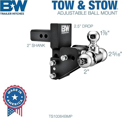 B&W | TS10064BMP | Tow & Stow Tri-Ball Adjustable Hitch | 2½” Drop