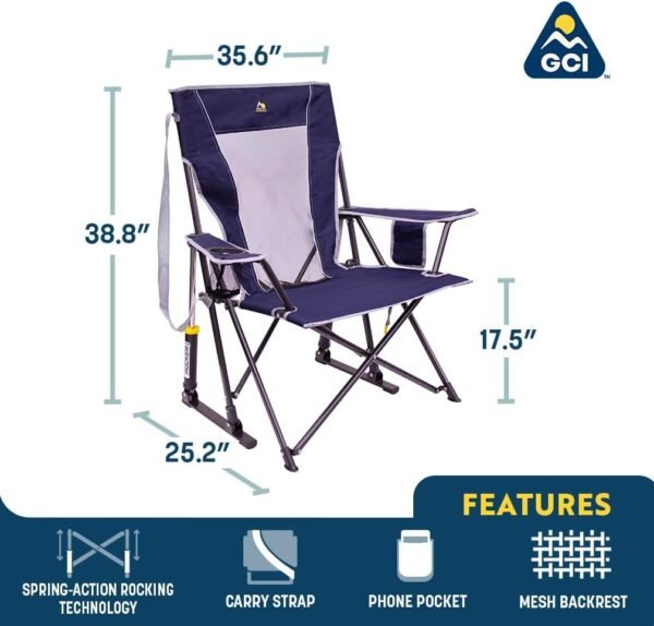 GCI Outdoor Comfort Pro Rocker – Collapsible Camping Rocking Chair (Indigo Blue)