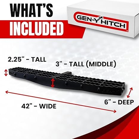 GEN-Y | GH-102622 | Extra-Wide Heavy-Duty Hitch Step with Serrated Boot Scraper – 600 lb Capacity