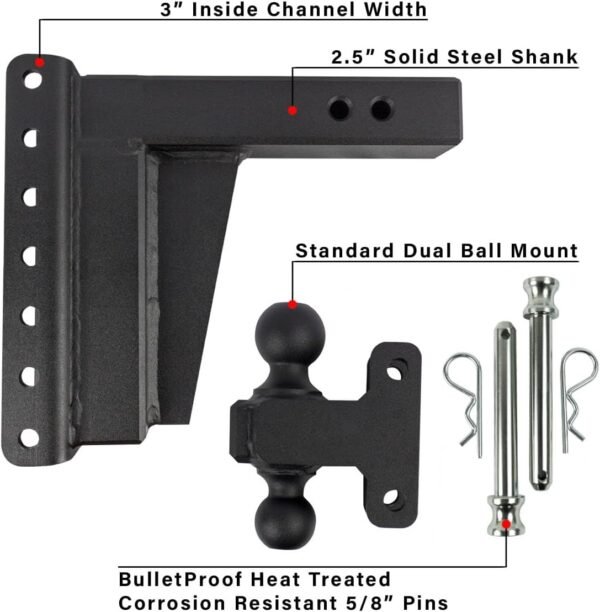 BulletProof 2.5" Adjustable Extreme Duty Hitch 36,000lb 8" Drop/Rise Dual Ball