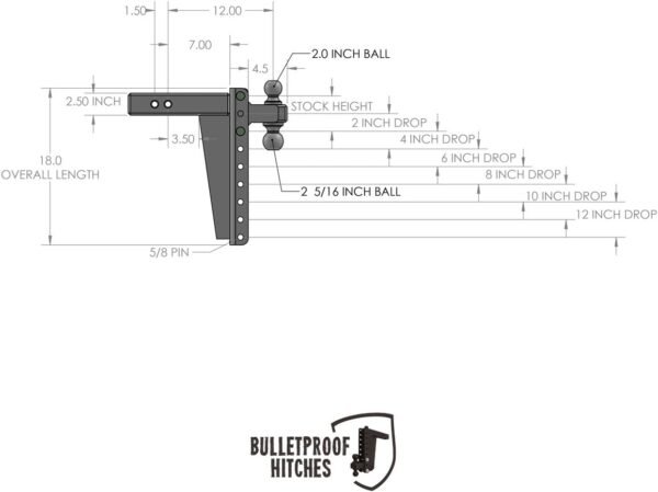 BulletProof Hitches 2.5" Adjustable Heavy Duty Trailer Hitch (22,000 lb Rating)