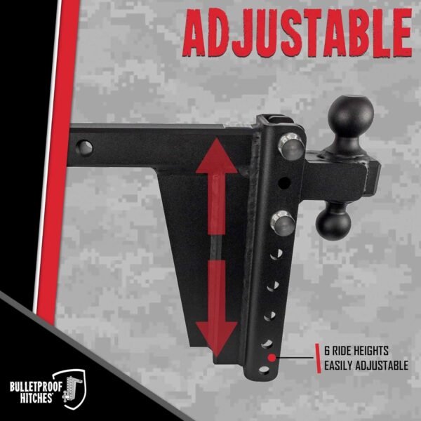 BulletProof Hitches 2.0" Adjustable Extreme Duty Trailer Hitch – 30,000 lb Rating, 10" Drop/Rise, Dual Ball Mount BulletProof Hitches 2.0" Adjustable Extreme Duty Trailer Hitch – 30,000 lb Rating, 10" Drop/Rise, Dual Ball Mount