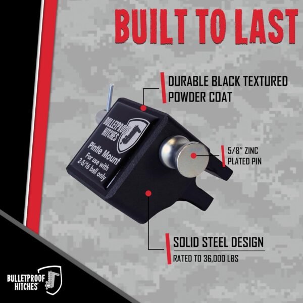 BulletProof Hitches Pintle Attachment – Heavy Duty Solid Steel Pintle Mount for Heavy & Extreme Duty Hitches