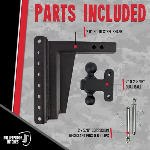 BulletProof Hitches 2.0" Adjustable Extreme Duty Trailer Hitch – 30,000 lb Rating, 10" Drop/Rise, Dual Ball Mount BulletProof Hitches 2.0" Adjustable Extreme Duty Trailer Hitch – 30,000 lb Rating, 10" Drop/Rise, Dual Ball Mount