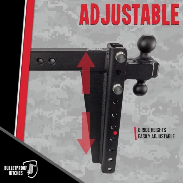 BulletProof Hitches 2.5" Adjustable Heavy Duty Trailer Hitch – 22,000 lb Rating, 14" Drop/Rise, Dual Ball Mount