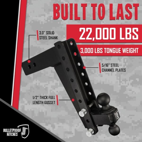 BulletProof Hitches 3.0" Adjustable Heavy Duty Trailer Hitch – 22,000 lb Capacity BulletProof Hitches 3.0" Adjustable Heavy Duty Trailer Hitch – 22,000 lb Capacity