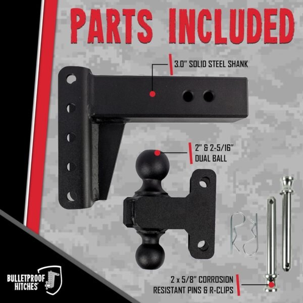BulletProof Hitches 3.0" Adjustable Heavy Duty Trailer Hitch – 22,000 lb Capacity