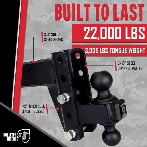 BulletProof Hitches 3.0" Adjustable Heavy Duty Trailer Hitch – 22,000 lb Capacity