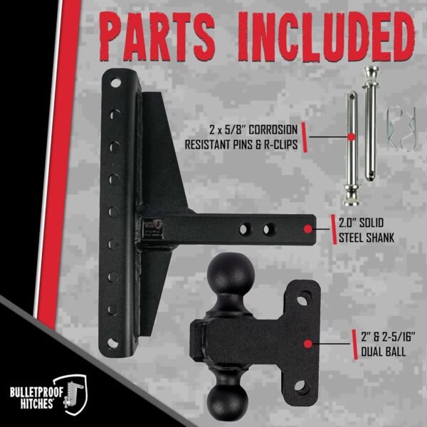 BulletProof 2.0" Extreme Duty Adjustable Offset Trailer Hitch – 30,000 lb Dual Ball, 4" & 6" Drop/Rise