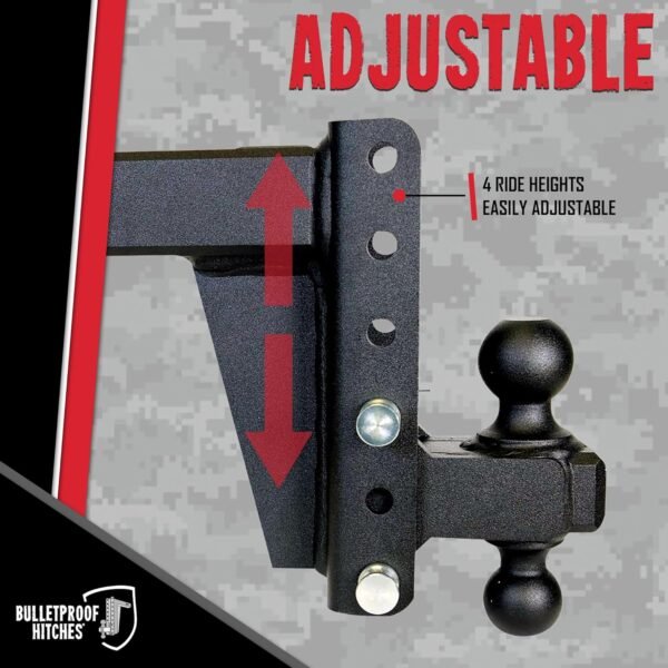 BulletProof Hitches 2.5" Adjustable Heavy Duty Trailer Hitch – 22,000 lb Capacity, 6" Drop/Rise, Dual Ball Mount