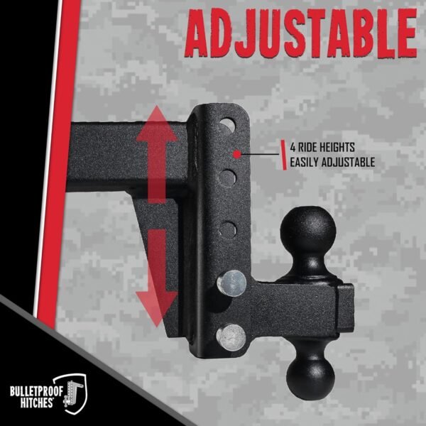BulletProof 2.5" Adjustable Trailer Hitch 14,000lb 4" Drop/Rise Dual Ball | MD254