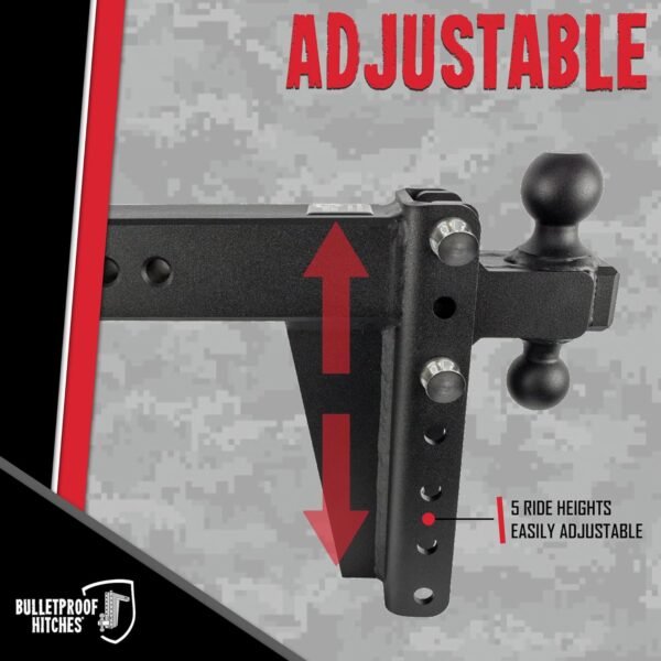 BulletProof Hitches 3.0" Adjustable Heavy Duty Trailer Hitch – 22,000 lb Rating – 8" Drop/Rise – Dual Ball Mount