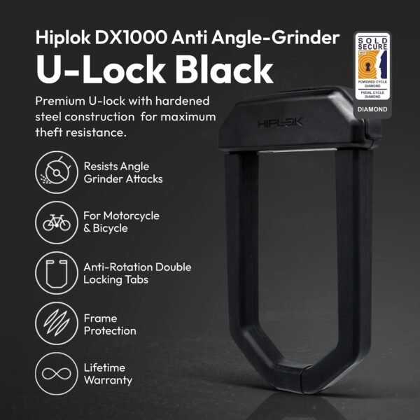 Hiplok D1000 Anti-Angle Grinder D-Lock – High Security Lock for Bikes, E-Bikes & Motorcycles – DM1AB